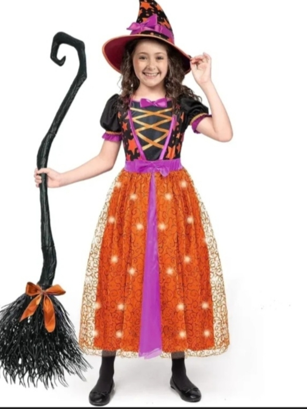 Witch Costume Toddler 3T Light Up Tutu Dress Hat Broom Halloween Outfit Cute